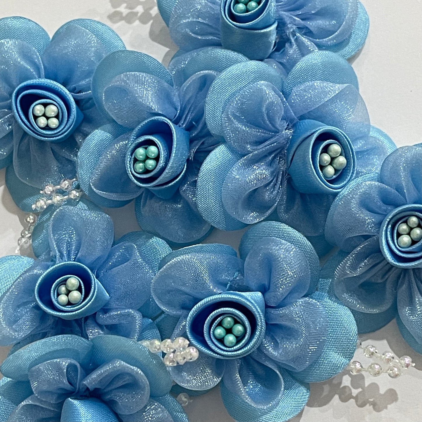 3D Satin & Organza Flowers - Light Blue