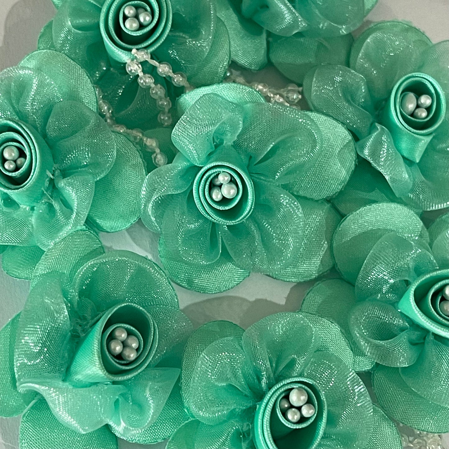 3D Satin & Organza Flowers - Mint