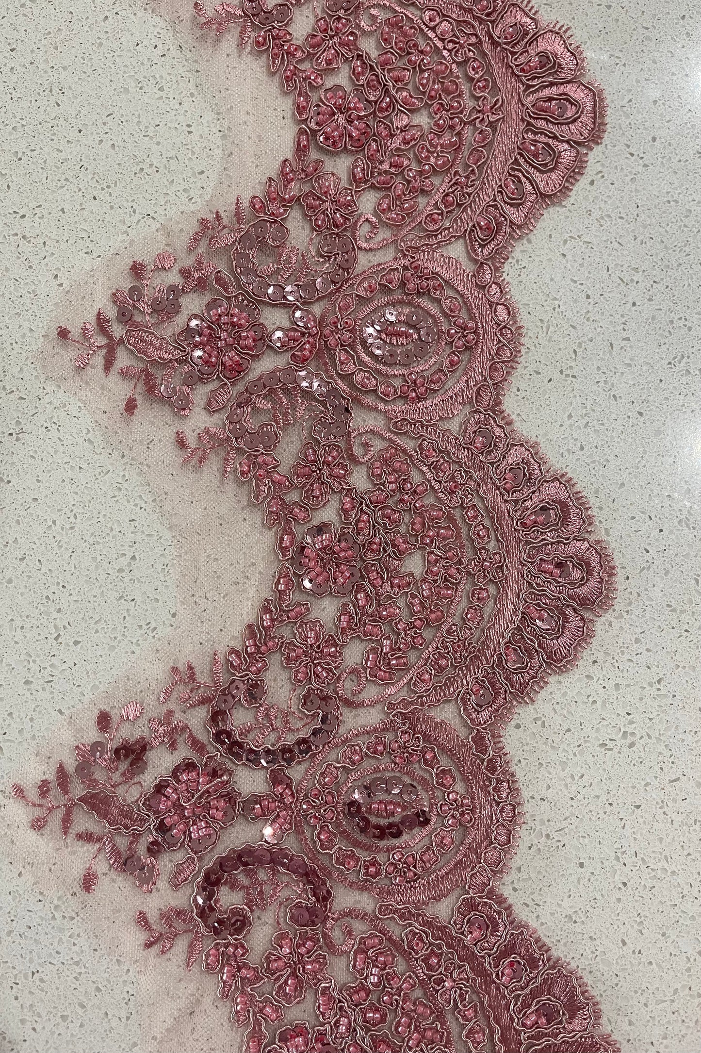 Beaded Lace Border - Dusty Pink Blush