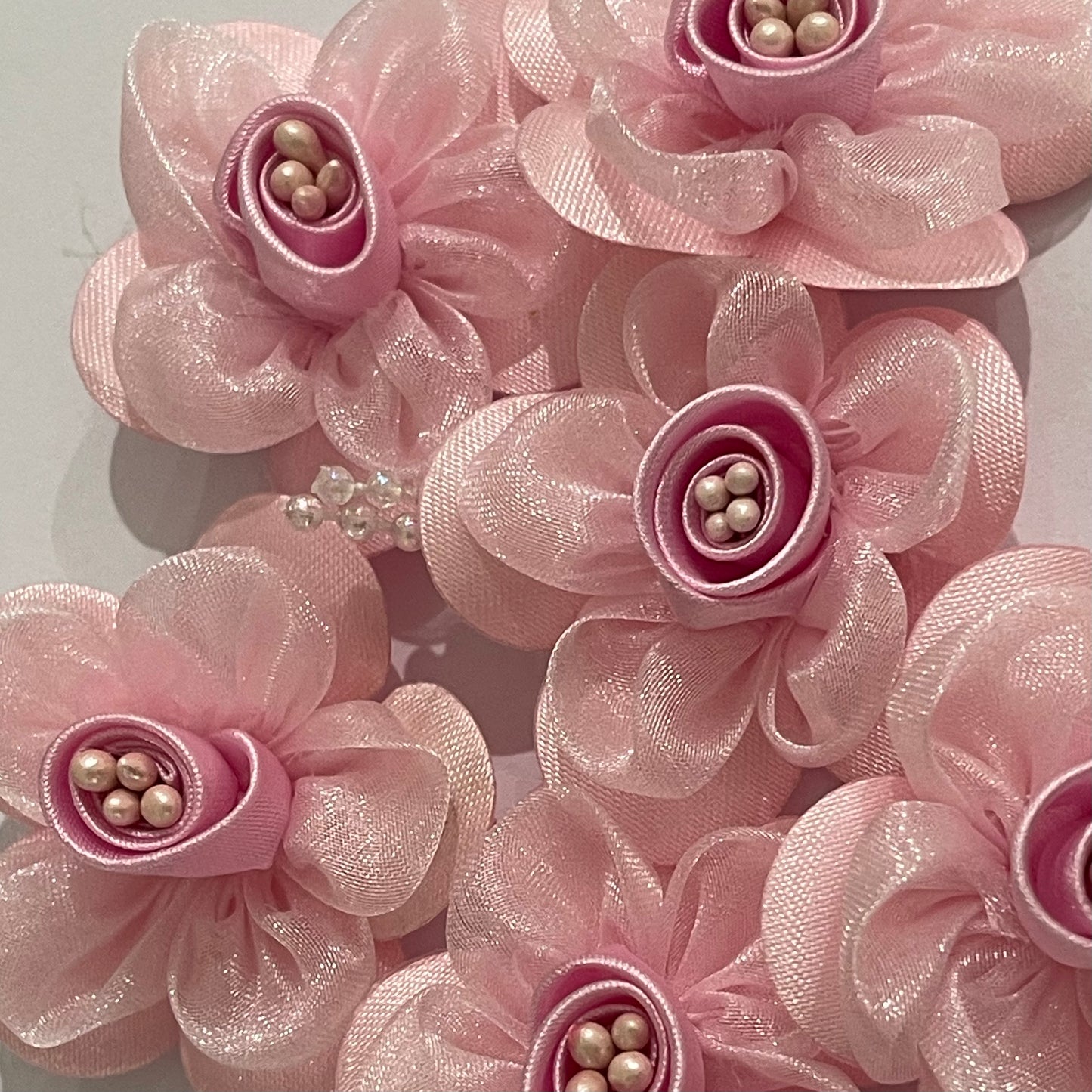 3D Satin & Organza Flowers - Light Pink