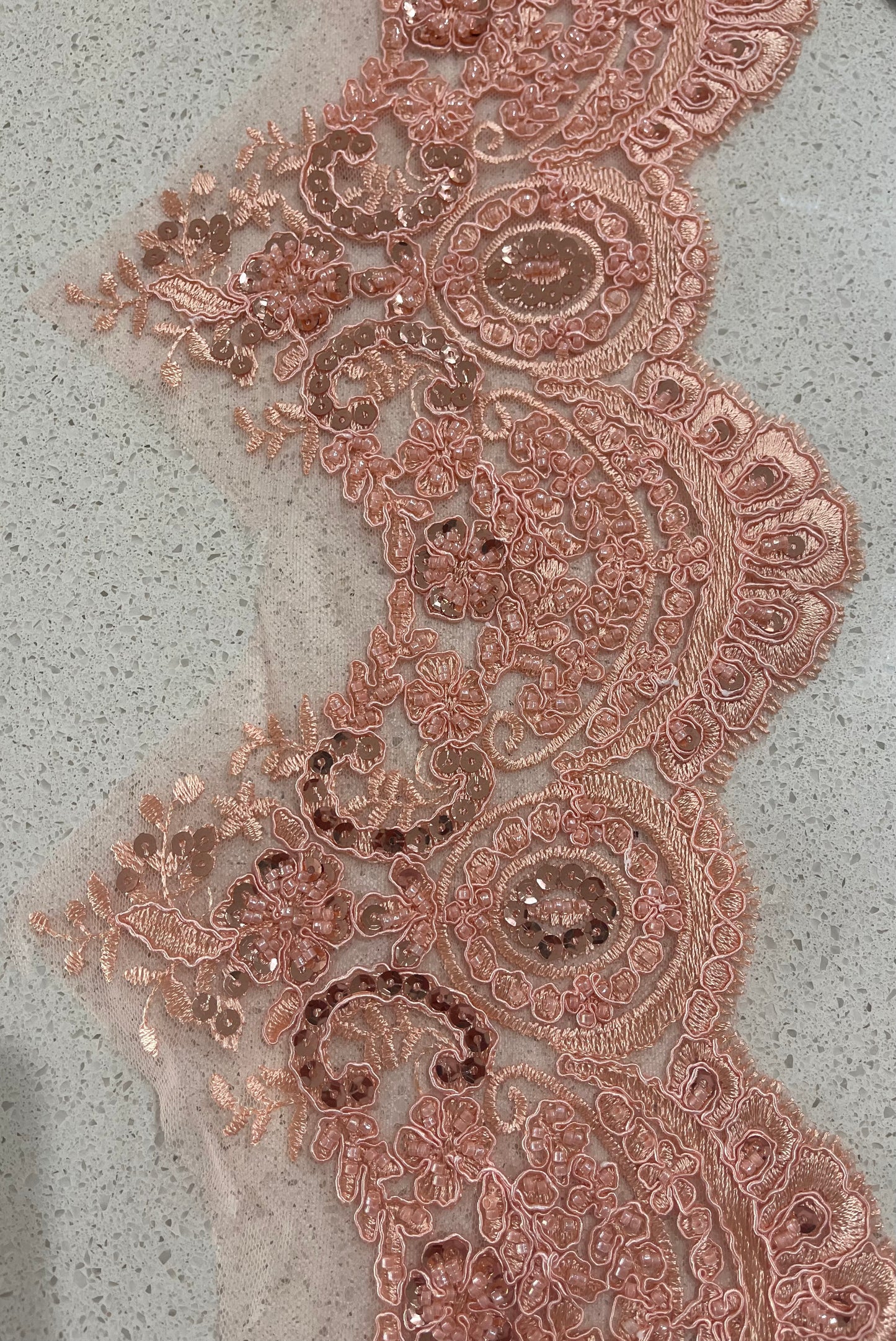 Beaded Lace Border - Soft Peach Taffy