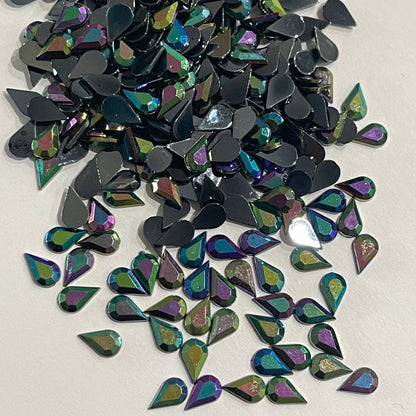 8mm Tear Drop - Black AB  (Glue on)