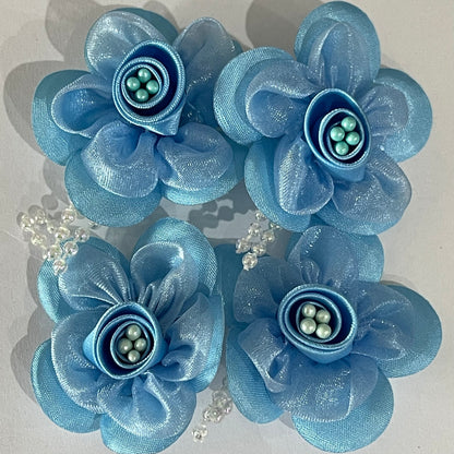 3D Satin & Organza Flowers - Light Blue