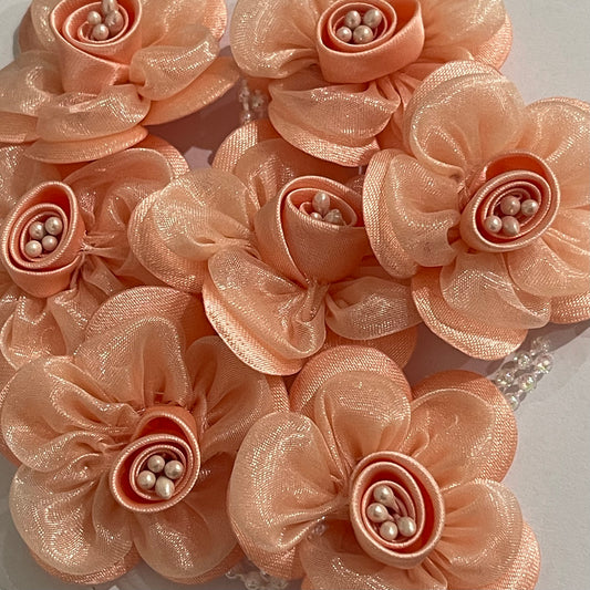 3D Satin & Organza Flowers - Peach