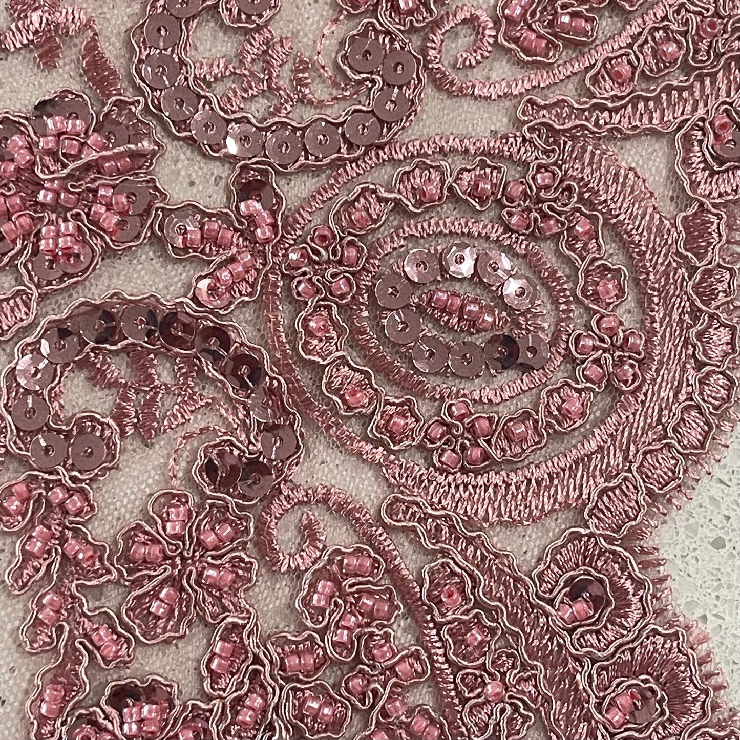 Beaded Lace Border - Dusty Pink Blush