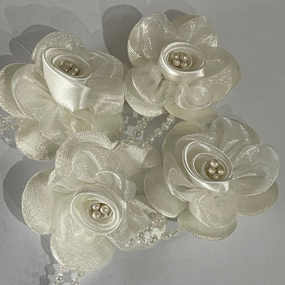 3D Satin & Organza Flowers - White