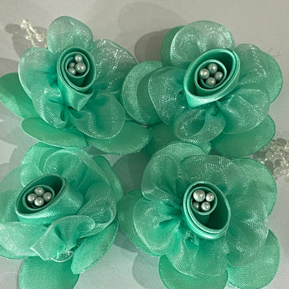 3D Satin & Organza Flowers - Mint