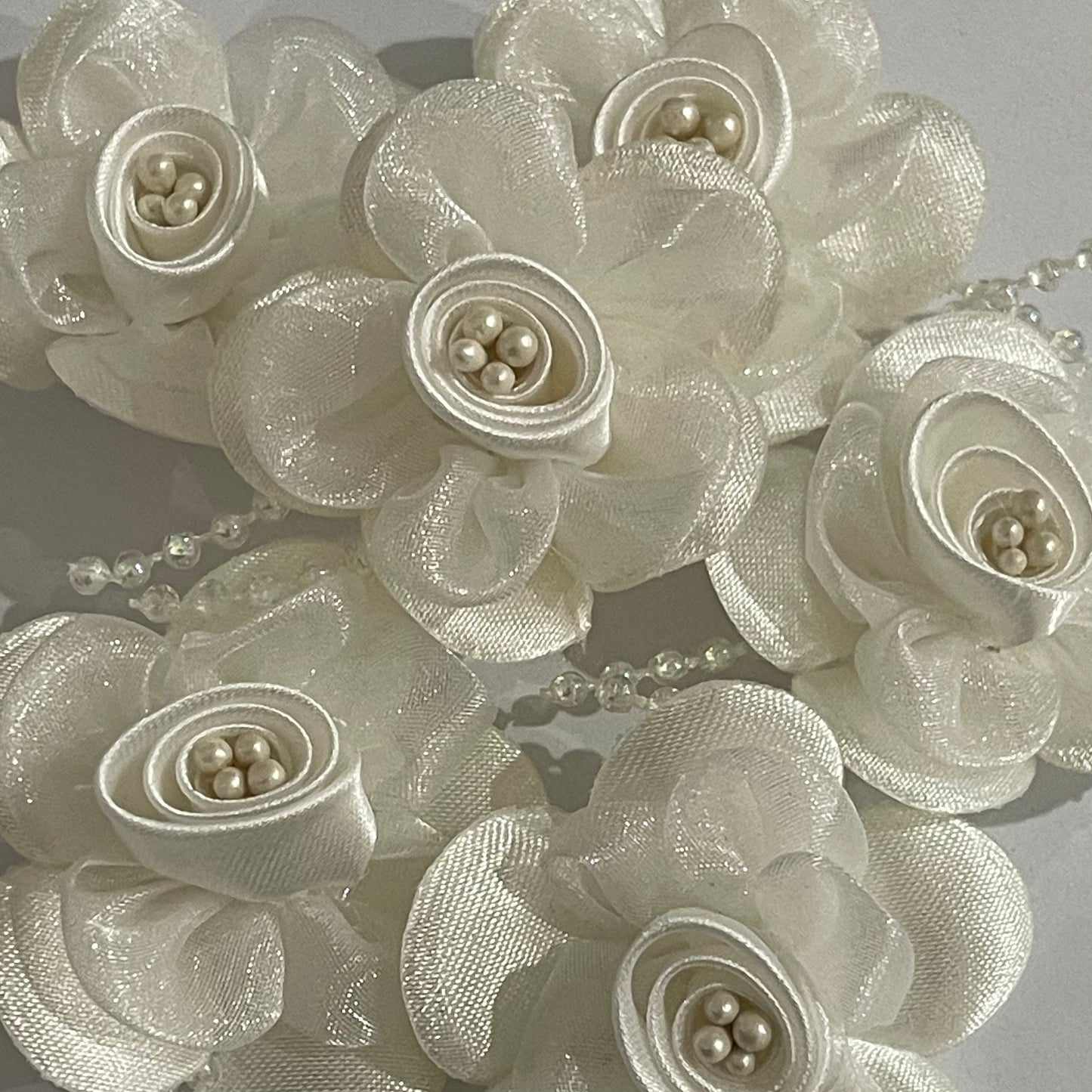 3D Satin & Organza Flowers - White