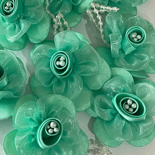 3D Satin & Organza Flowers - Mint