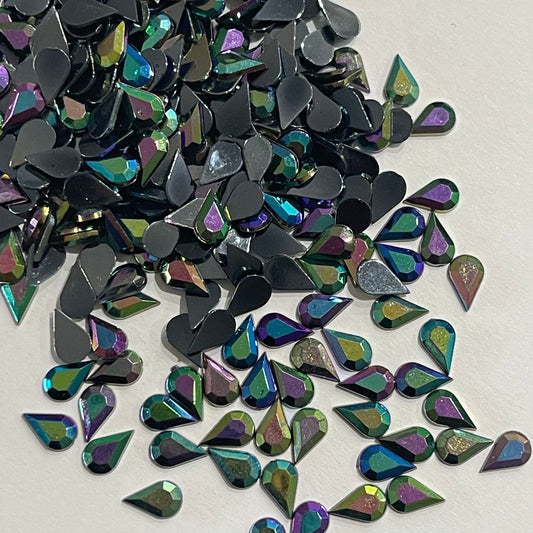 6mm Tear Drop - Black AB  (Glue on)