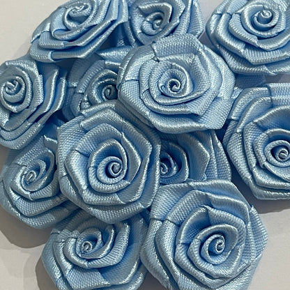 3D Satin Flowers - Light Blue