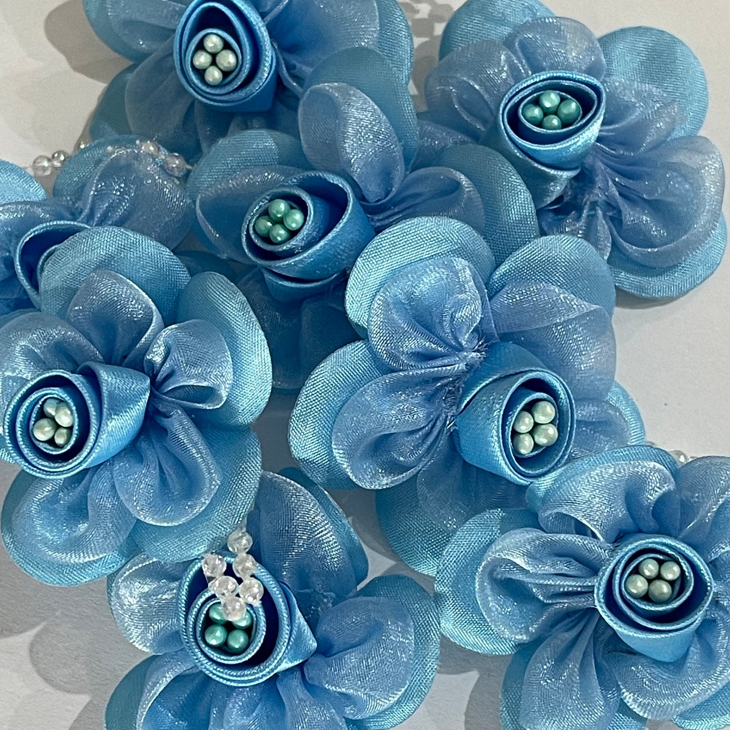 3D Satin & Organza Flowers - Light Blue