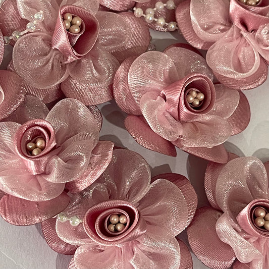 3D Satin & Organza Flowers - Dusty Pink