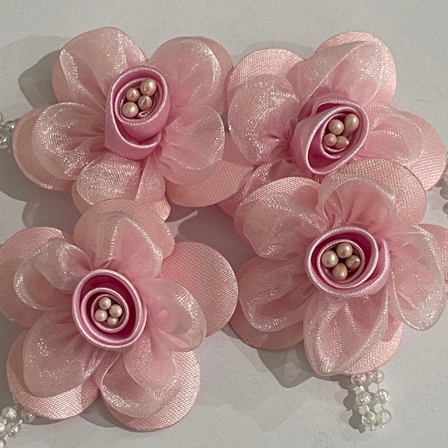 3D Satin & Organza Flowers - Light Pink