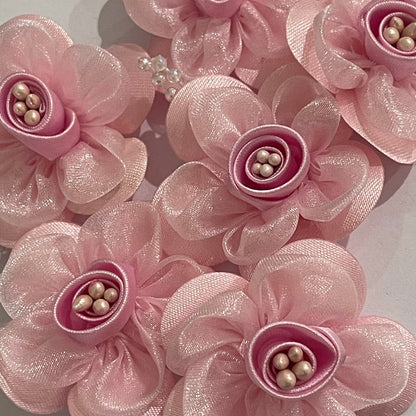 3D Satin & Organza Flowers - Light Pink