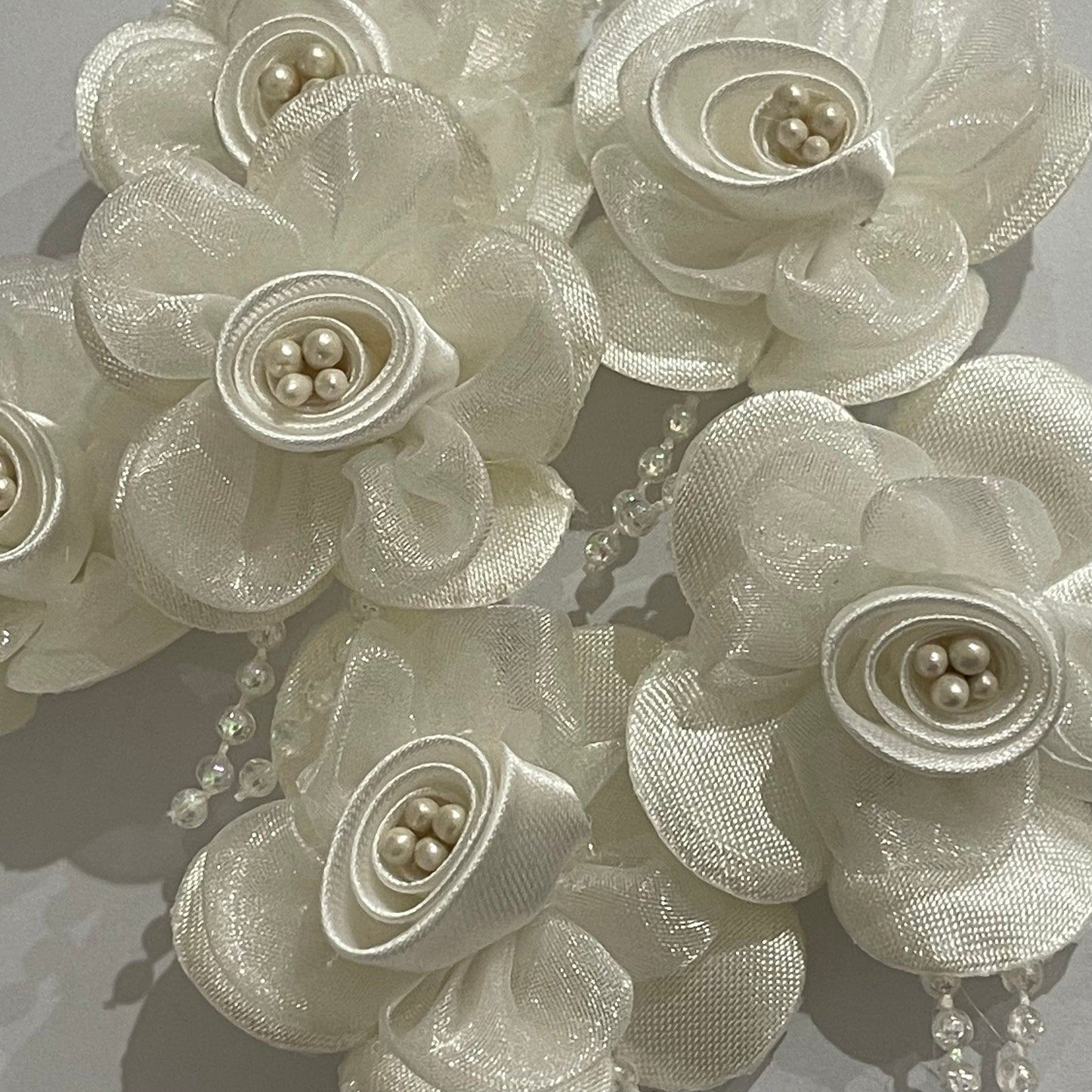 3D Satin & Organza Flowers - White