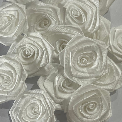 3D Satin Flowers - White